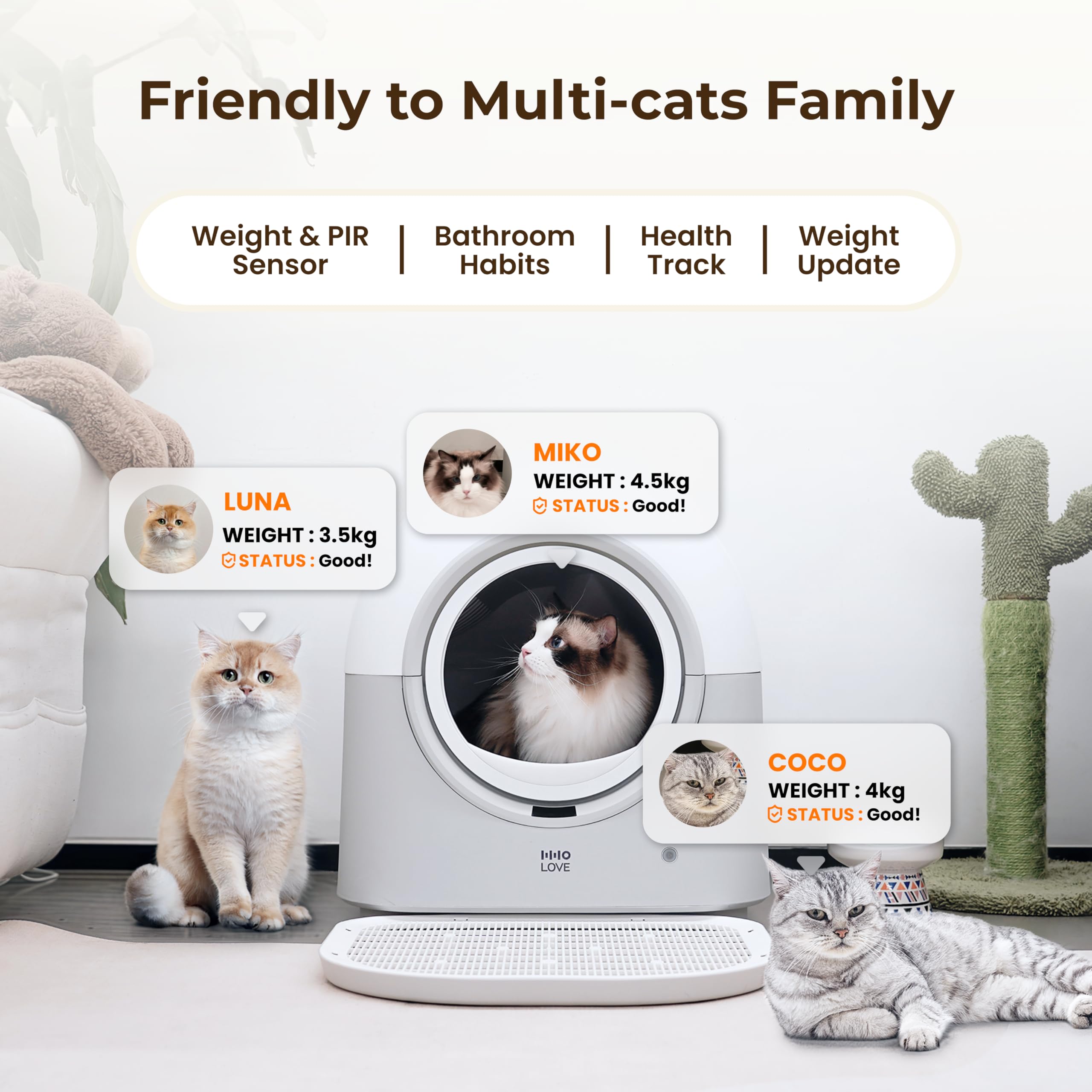 Hholove Self Cleaning Cat Litter Box Ty Pro, 60L Extra Large Open Automatic Litter Box App Control, Anti-Pinch For Multi Cats 3-